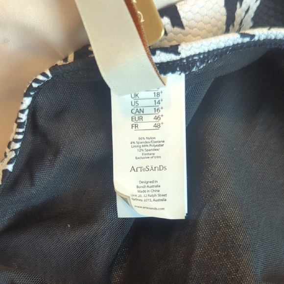 NWT Artesands Monet Mid Rise Floral Black and White Bikini Bottom, US 14 - Picture 4 of 7